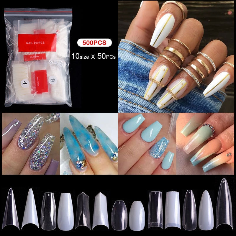 500pcs faux ongles conseils couleur transparente