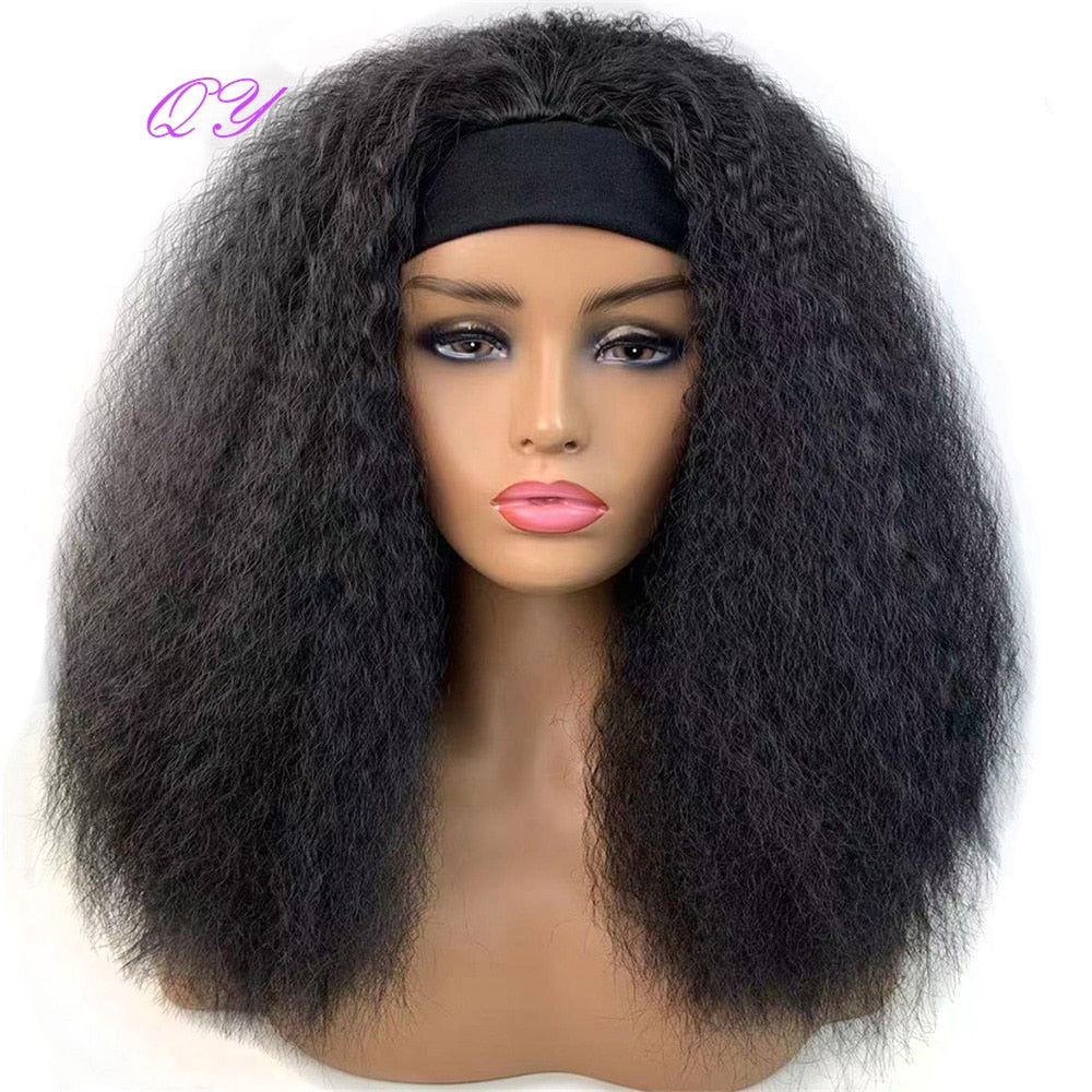 QY Hair Big Afro Kinky Curly Headband Wigs