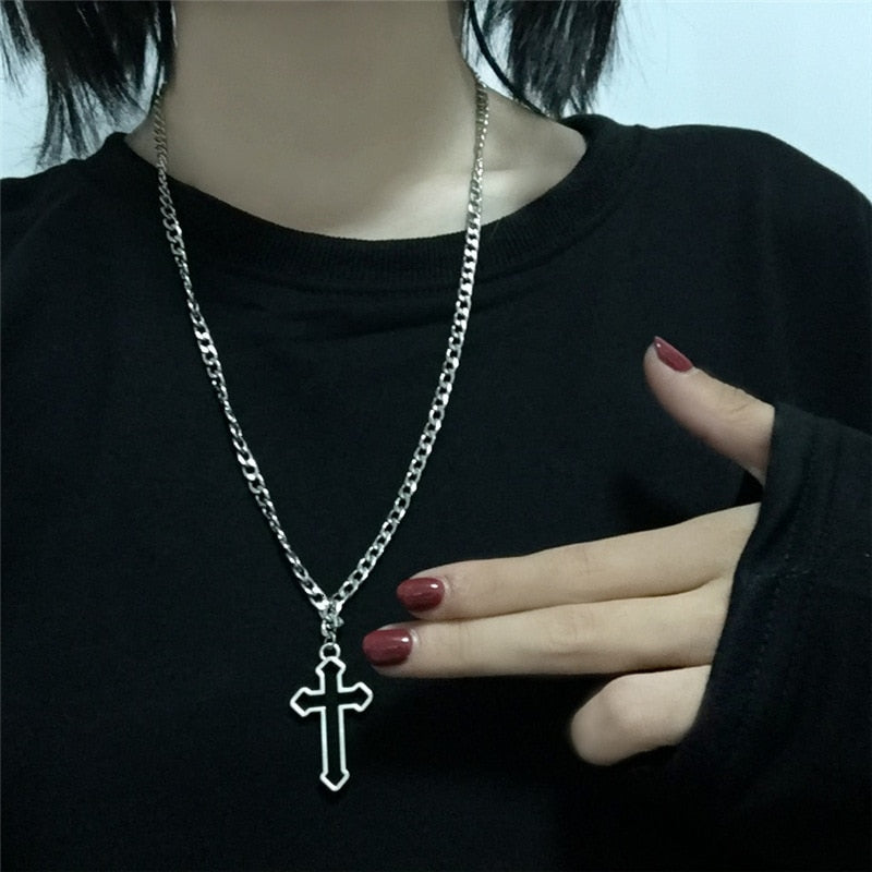 Gothic Hollow Cross Pendant Necklace