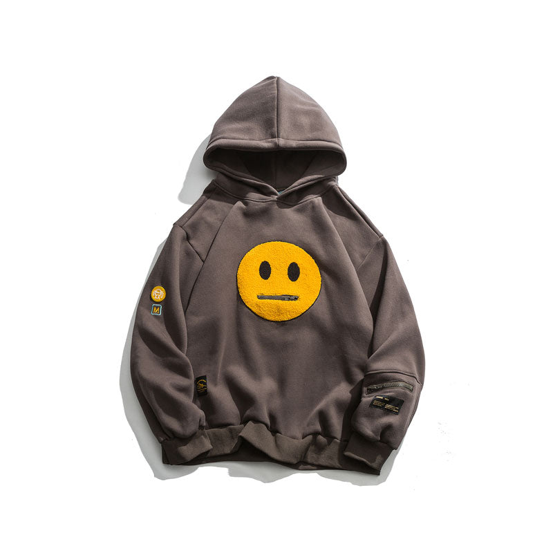 GONTHWID Zipper Pocket Smile Face Patchwork Fleece Hoodies Sweatshirts Streetwear Mens Hip Hop Casual Pullover Hooded Male Tops