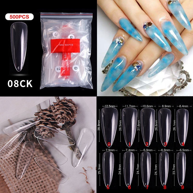 500pcs faux ongles conseils couleur transparente