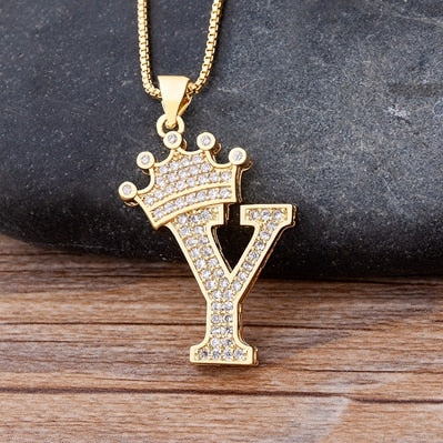 A-Z Crown Alphabet Pendant Chain