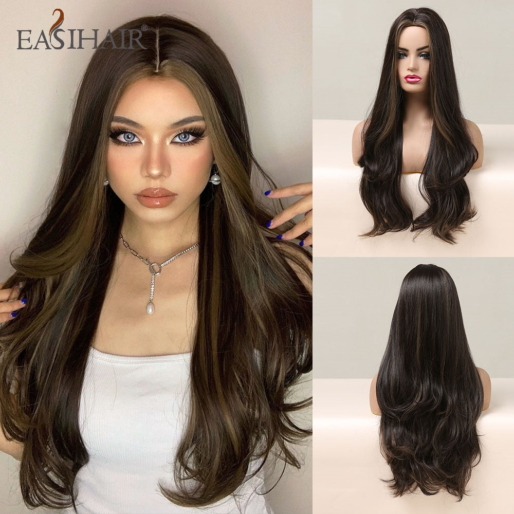 EASIHAIR Long Body Wave Light Brown Wigs