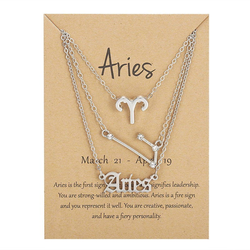 3Pcs/set 12 Zodiac Sign Necklace