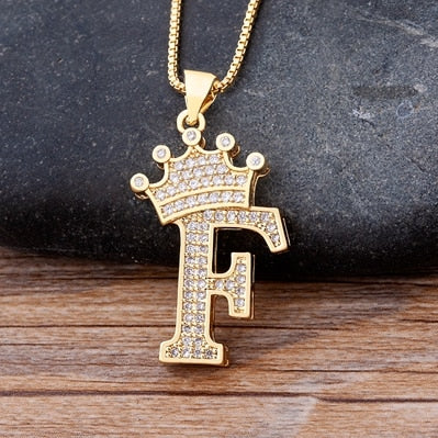 A-Z Crown Alphabet Pendant Chain