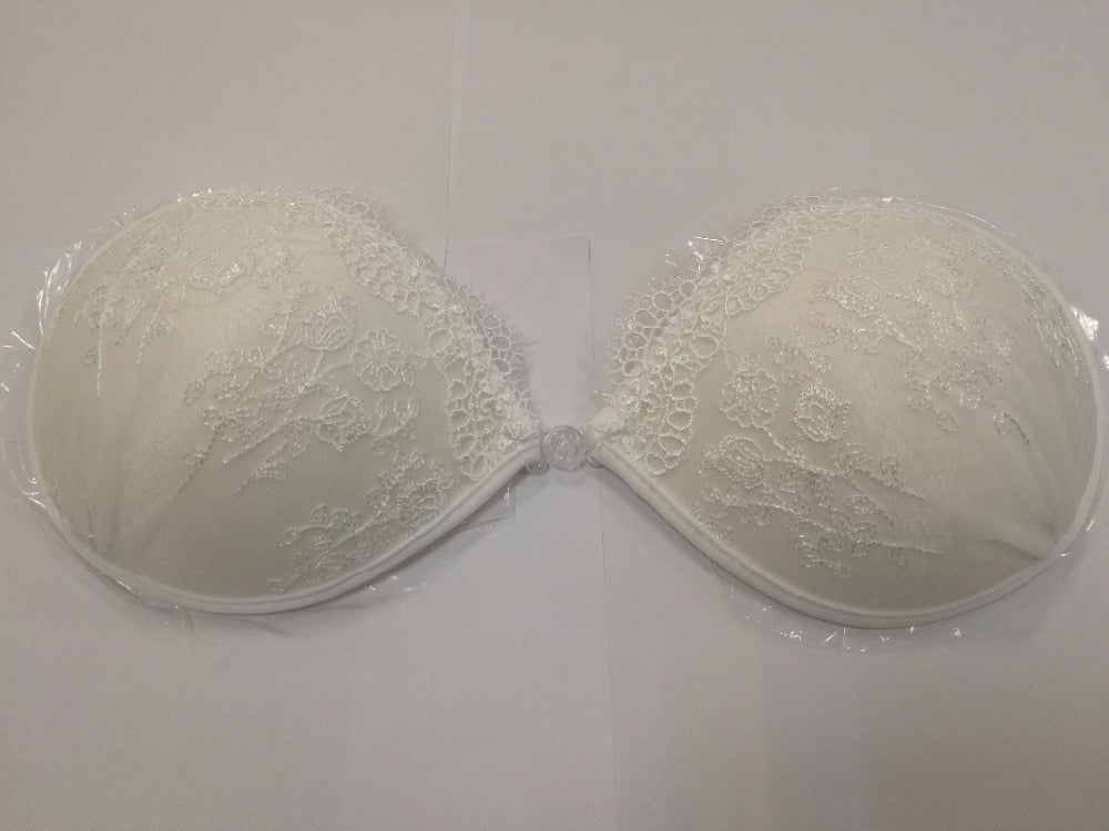 Dentelle blanche broderie soutien-gorge Super Push Up Silicone Bralette dos nu sans bretelles Invisible Pushup soutien-gorge collant pour les femmes mariage