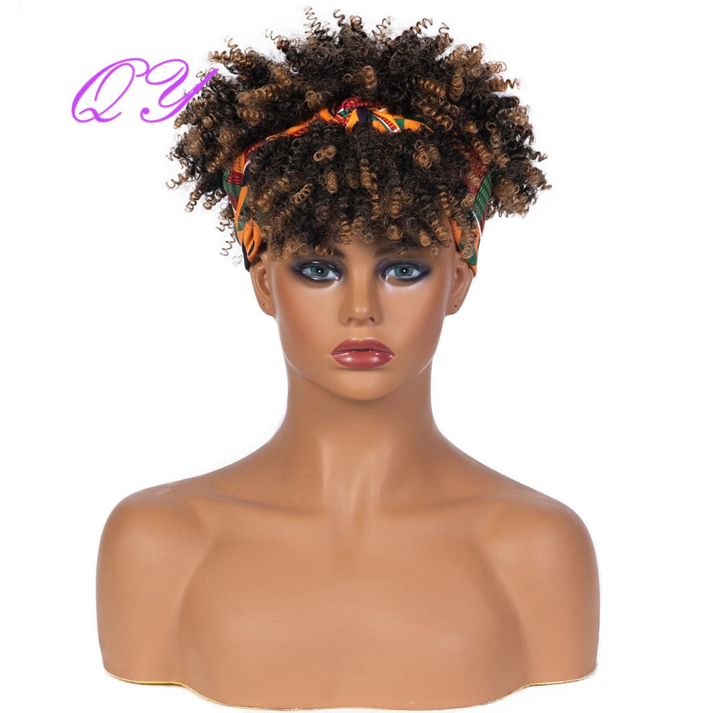 QY Hair Big Afro Kinky Curly Headband Wigs