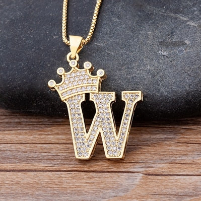 A-Z Crown Alphabet Pendant Chain