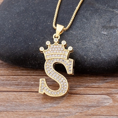 A-Z Crown Alphabet Pendant Chain