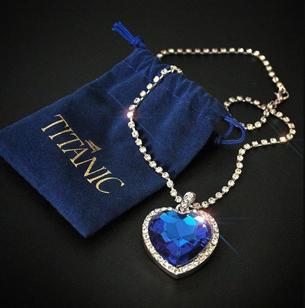 Titanic Heart of Ocean Blue Heart Love Forever Pendentif Collier + Sac en Velours