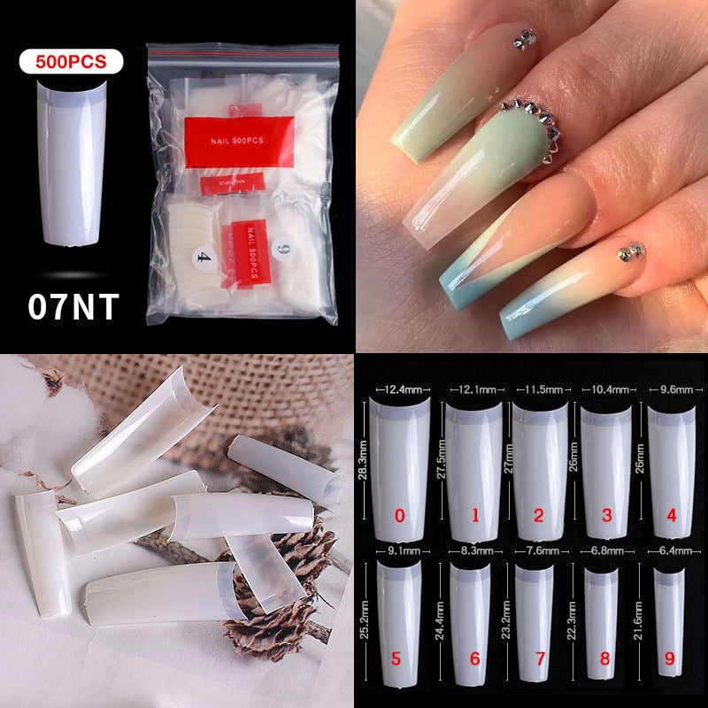 500pcs faux ongles conseils couleur transparente