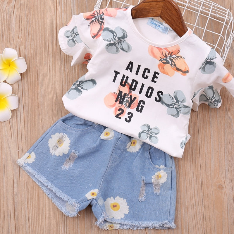 2T Girls Clothes Sets  T-Shirt+Denim