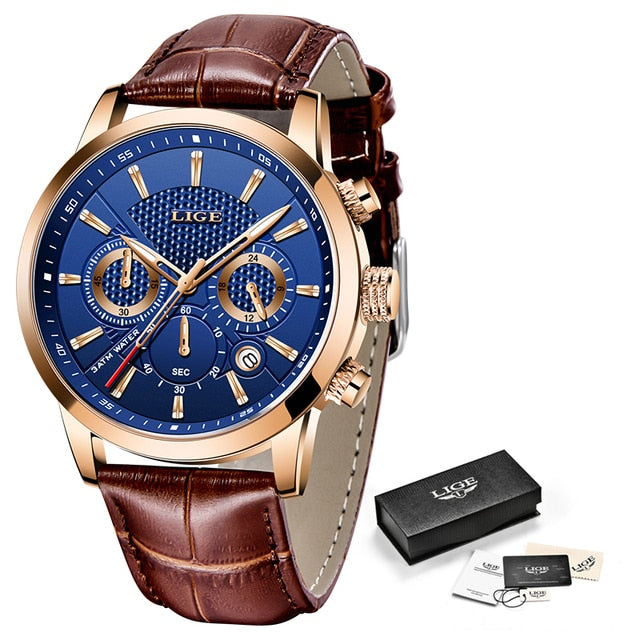 2022 New Mens Watches LIGE Top Brand Leather