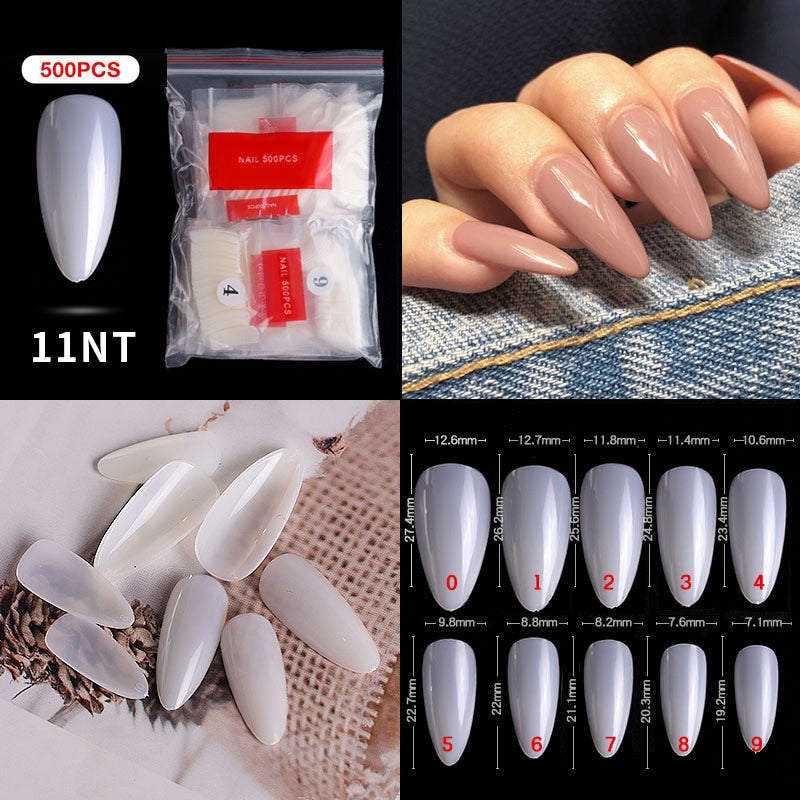 500pcs faux ongles conseils couleur transparente