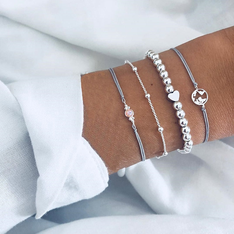 4 pièces/ensemble bracelets de chaînes en pierre de bohème