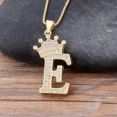 A-Z Crown Alphabet Pendant Chain