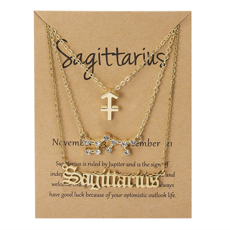 3Pcs/set 12 Zodiac Sign Necklace