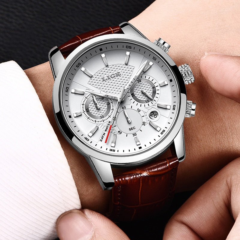 2022 New Mens Watches LIGE Top Brand Leather