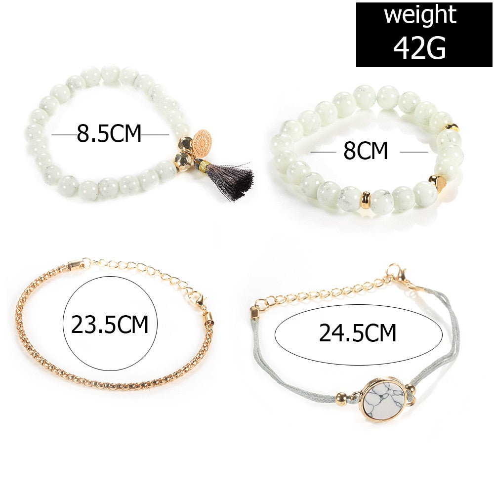 4 pièces/ensemble bracelets de chaînes en pierre de bohème