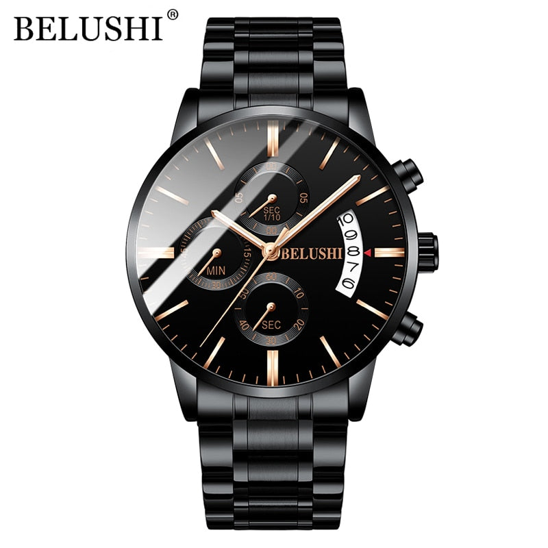 BELUSHI Mens Watches Full Steel Chronograph