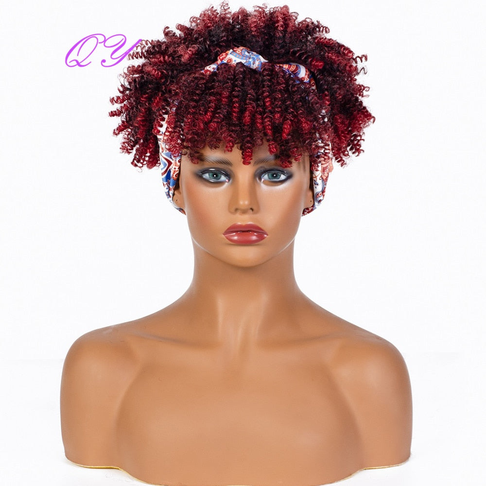 QY Hair Big Afro Kinky Curly Headband Wigs