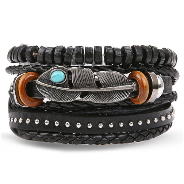 IFMIA Bracelets de perles noires vintage pour hommes