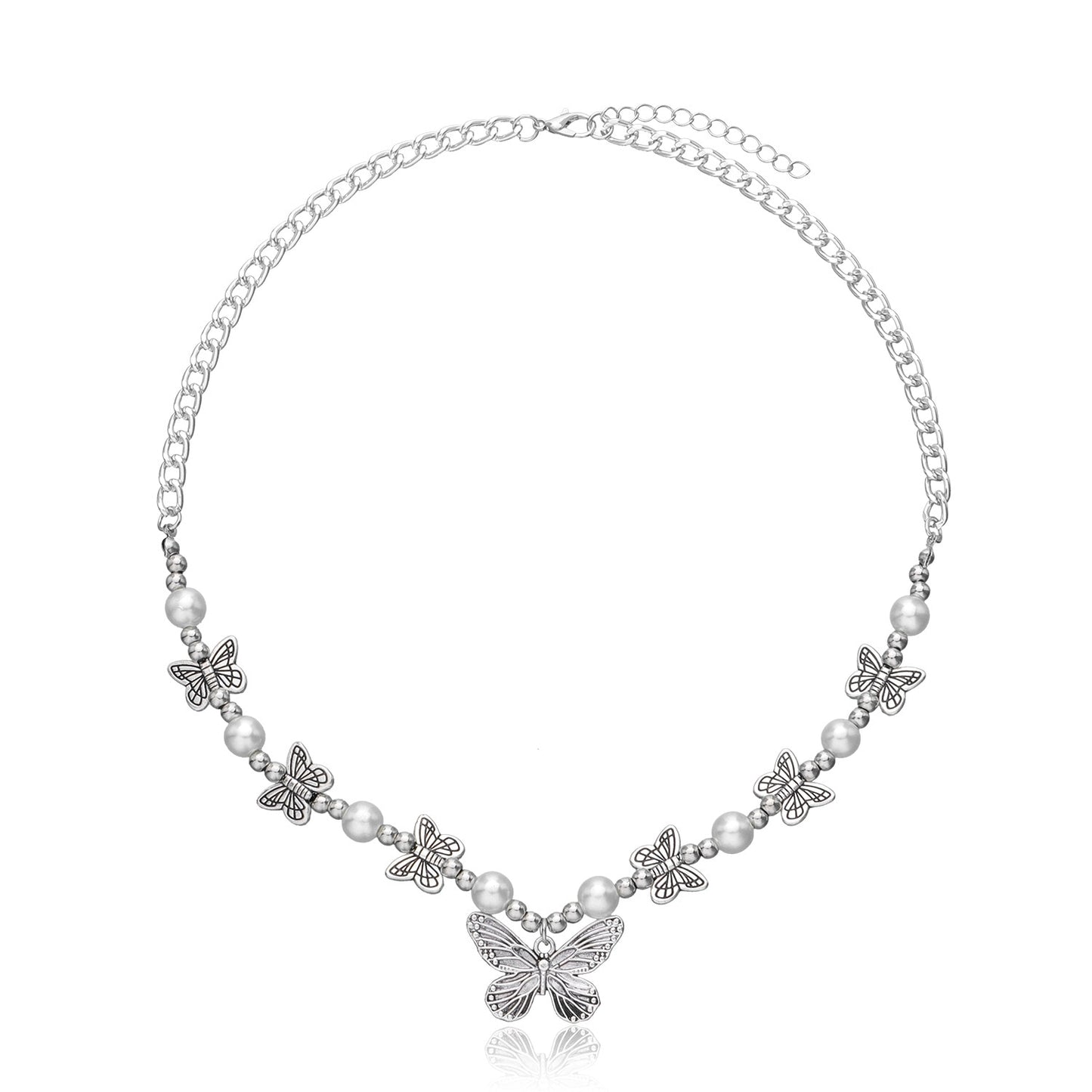 Collier chaîne de perles antique avec papillon