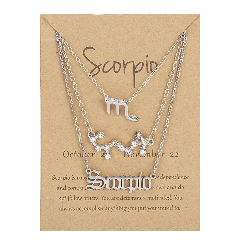 3Pcs/set 12 Zodiac Sign Necklace