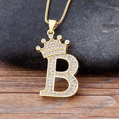 A-Z Crown Alphabet Pendant Chain