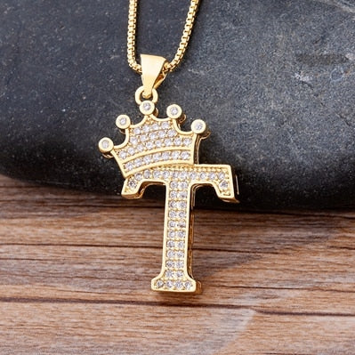 A-Z Crown Alphabet Pendant Chain