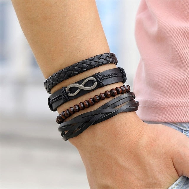 IFMIA Bracelets de perles noires vintage pour hommes