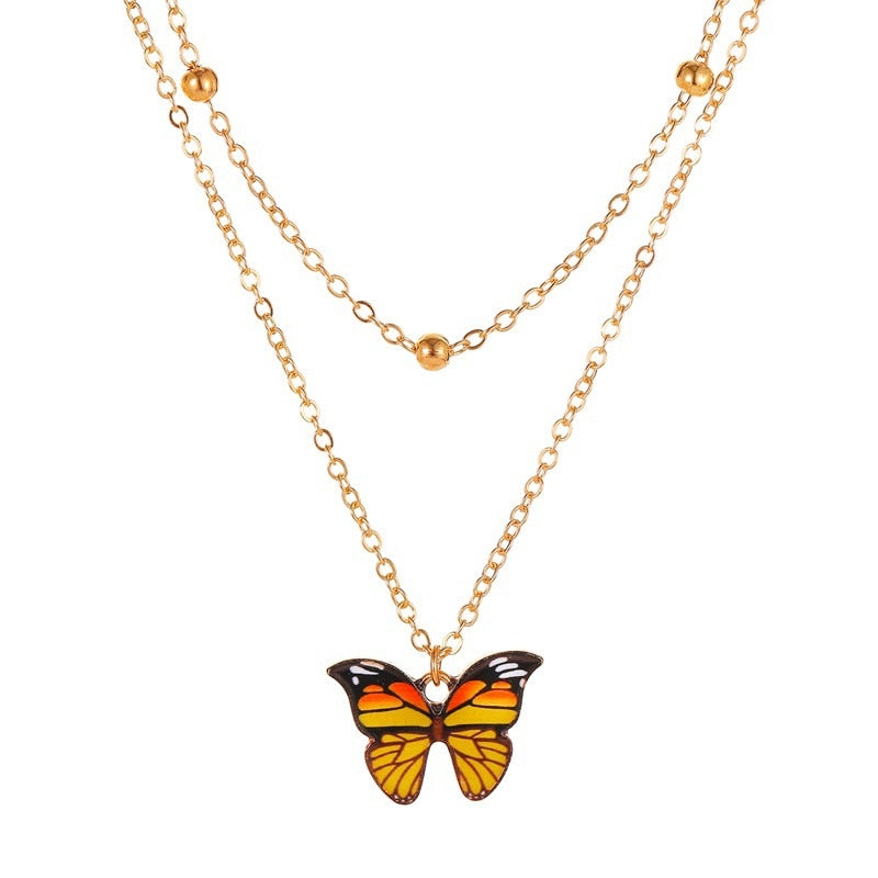 Collier Papillon Pendentif Multicouche Vintage