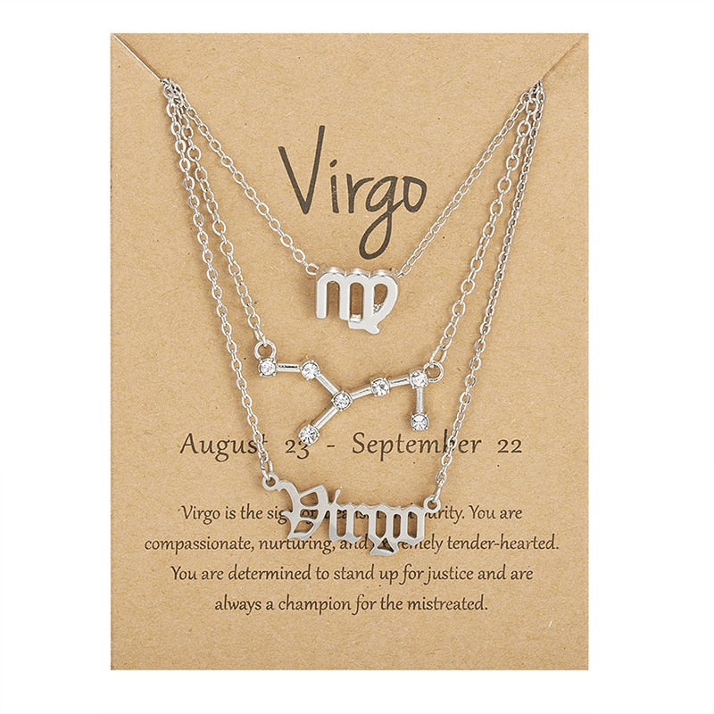 3Pcs/set 12 Zodiac Sign Necklace