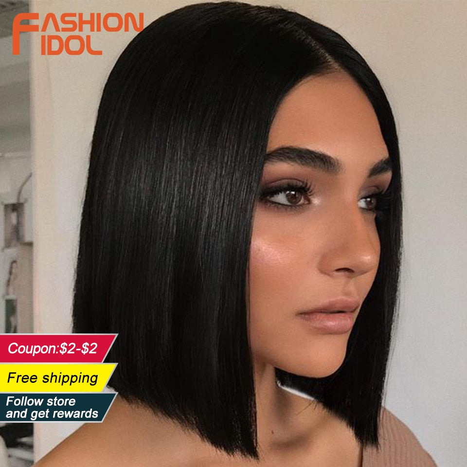 FASHION IDOL 10 pouces Bob perruques cheveux raides dentelle