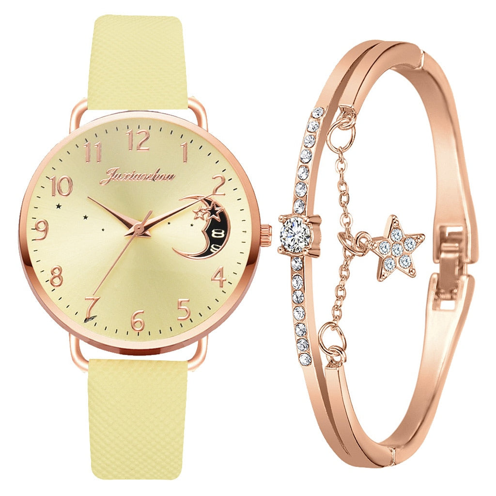 Women Watch Moon Numbers Dial Bracelet