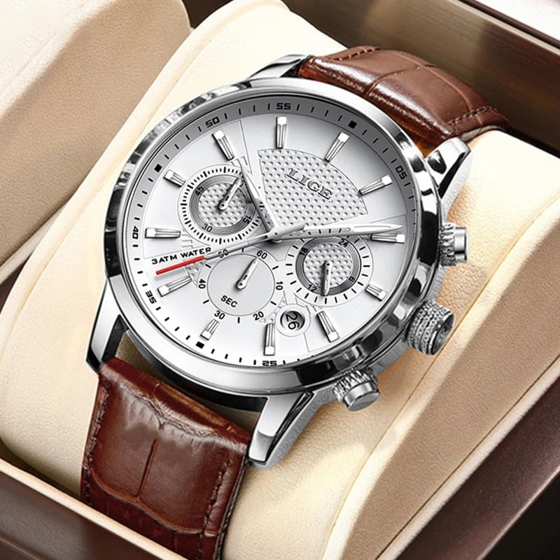 2022 New Mens Watches LIGE Top Brand Leather