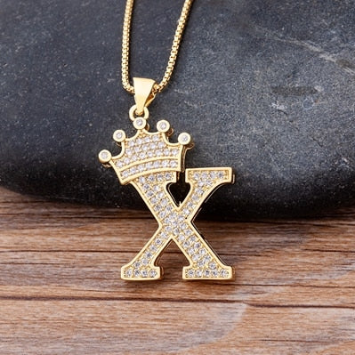 A-Z Crown Alphabet Pendant Chain