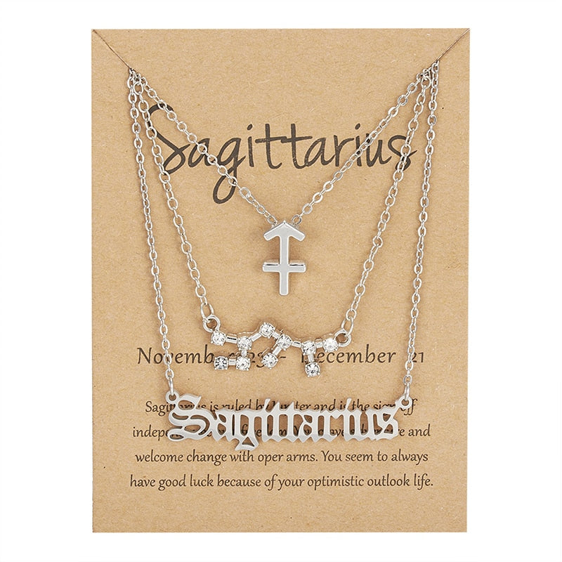 3Pcs/set 12 Zodiac Sign Necklace