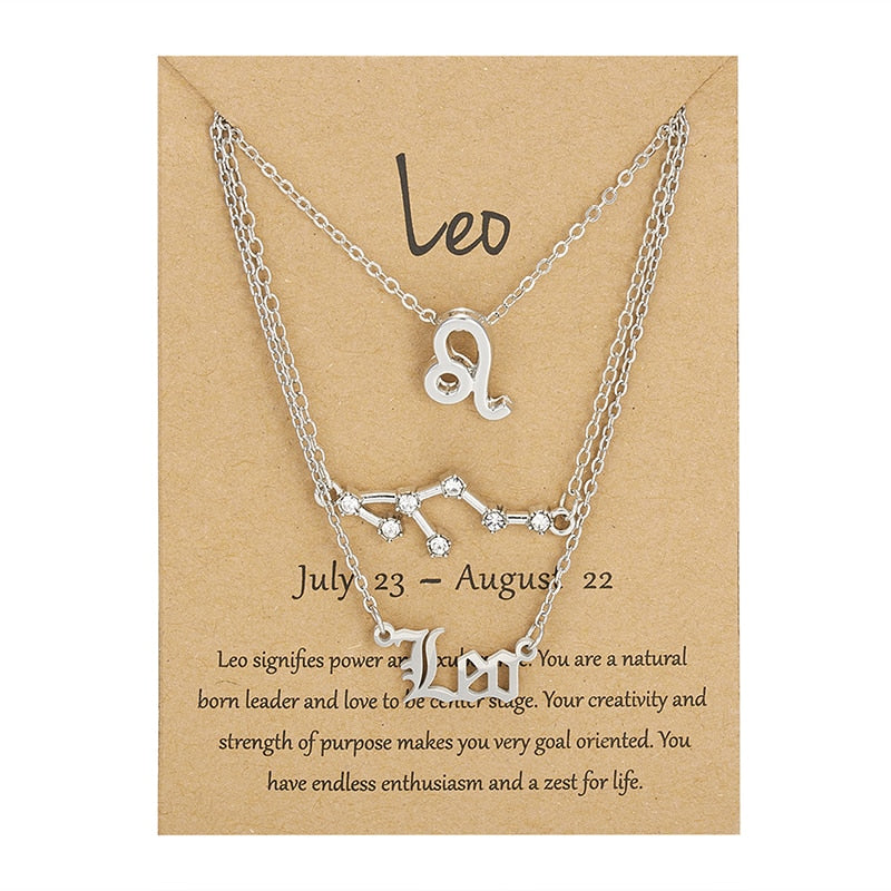 3Pcs/set 12 Zodiac Sign Necklace