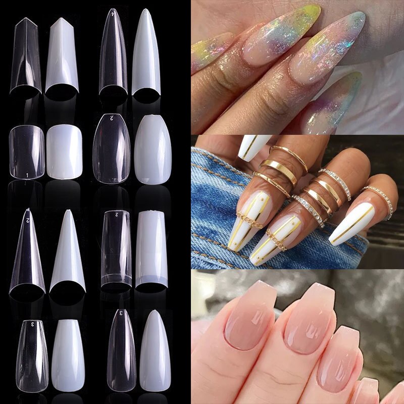 500pcs faux ongles conseils couleur transparente