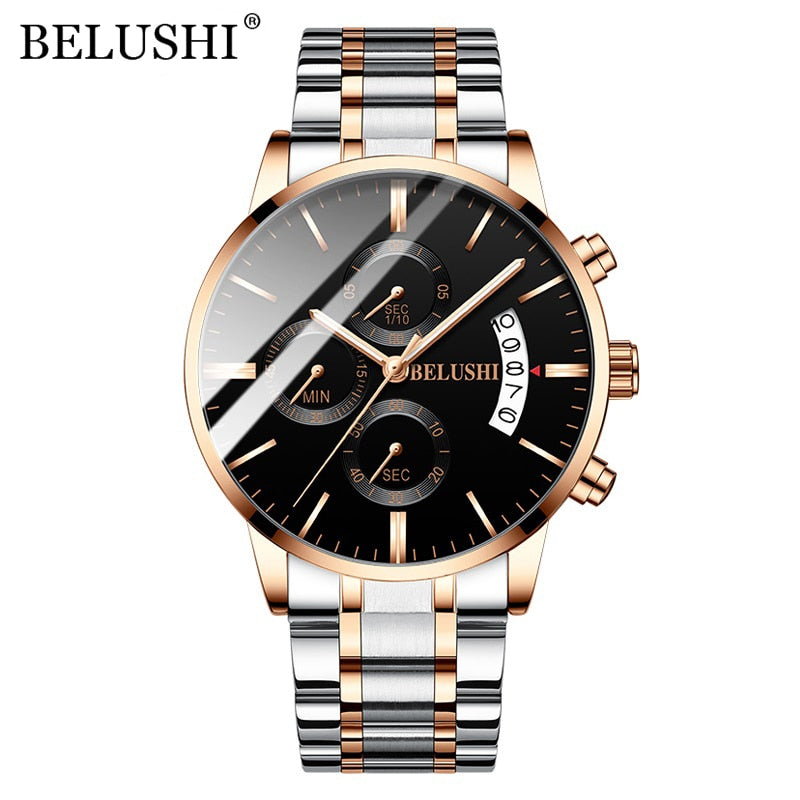 BELUSHI Mens Watches Full Steel Chronograph