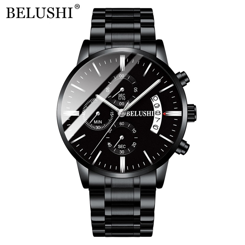 BELUSHI Mens Watches Full Steel Chronograph