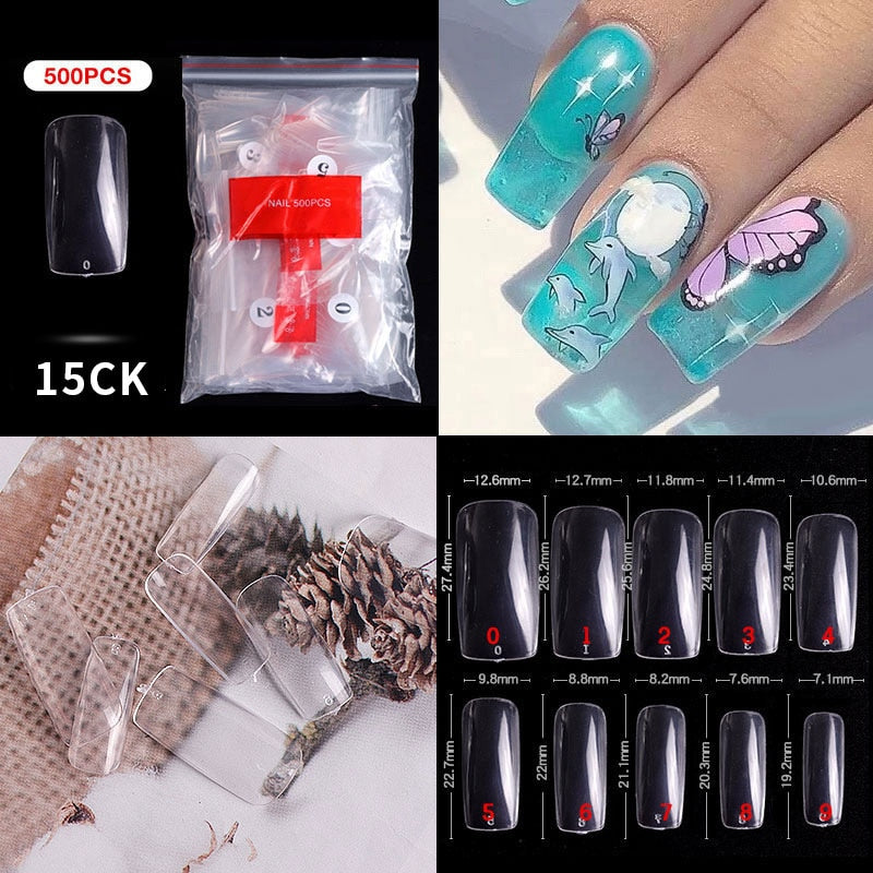 500pcs faux ongles conseils couleur transparente