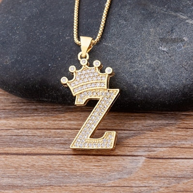 A-Z Crown Alphabet Pendant Chain