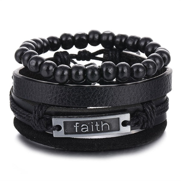 IFMIA Bracelets de perles noires vintage pour hommes