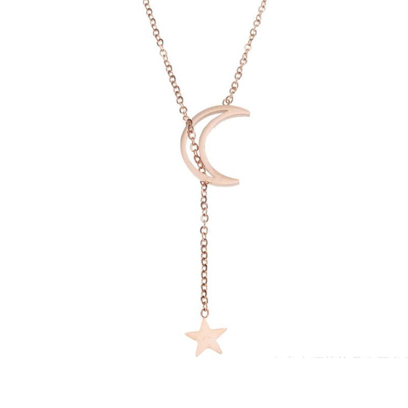 Simple Y Chain Hollow Moon Necklaces