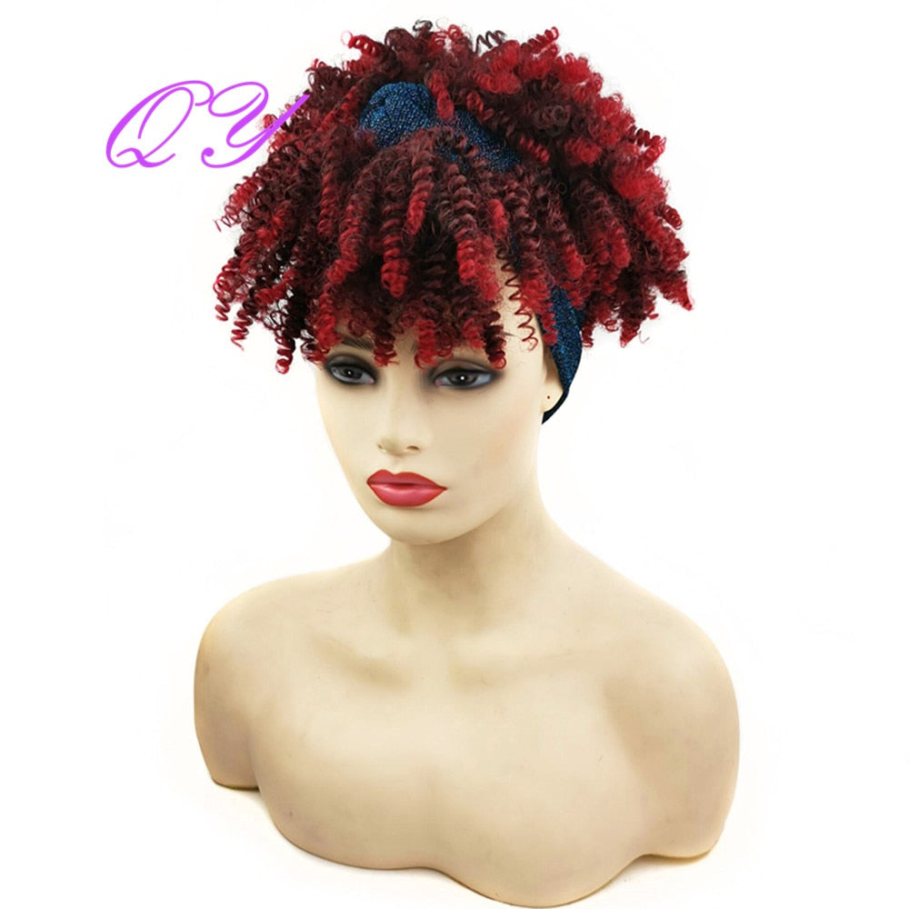 QY Hair Big Afro Kinky Curly Headband Wigs