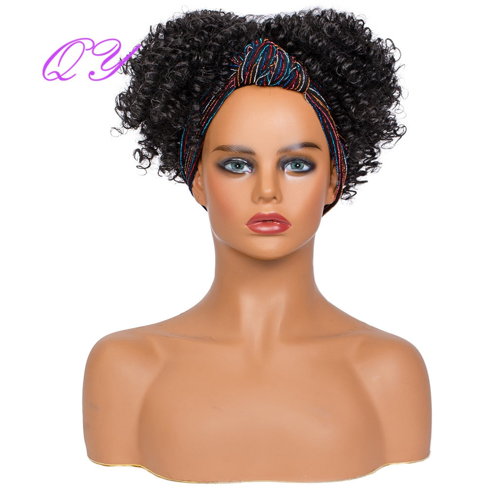 QY Hair Big Afro Kinky Curly Headband Wigs