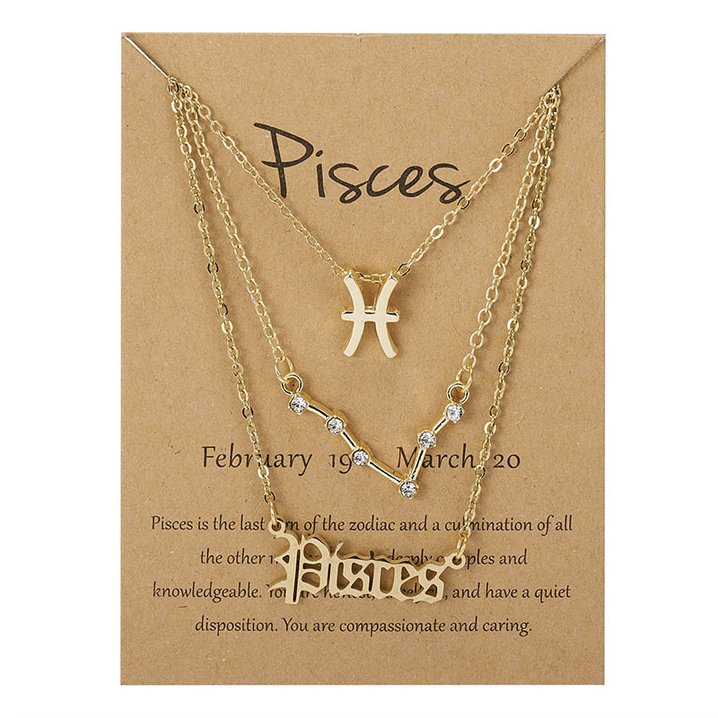 3Pcs/set 12 Zodiac Sign Necklace