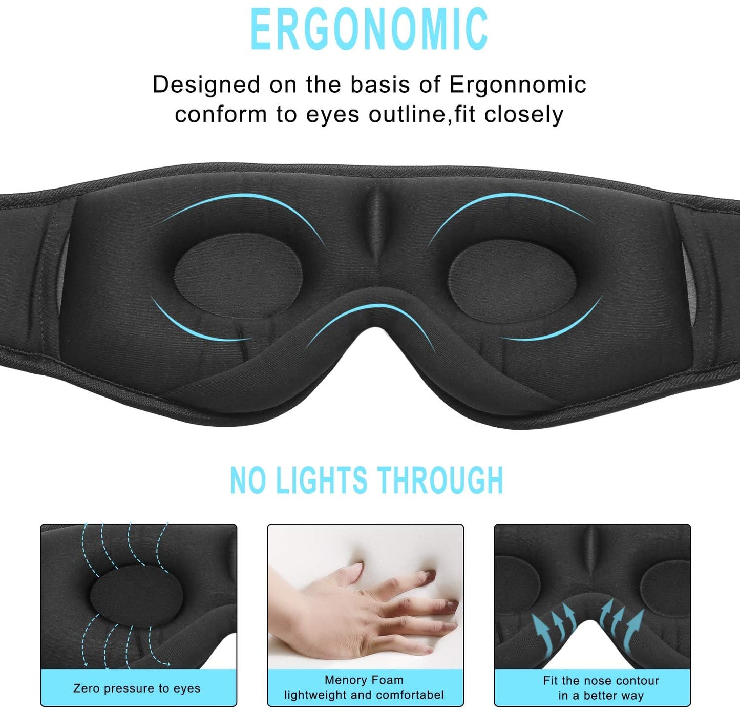 Casque de sommeil Masque pour les yeux 3D sans fil Bluetooth 5.0